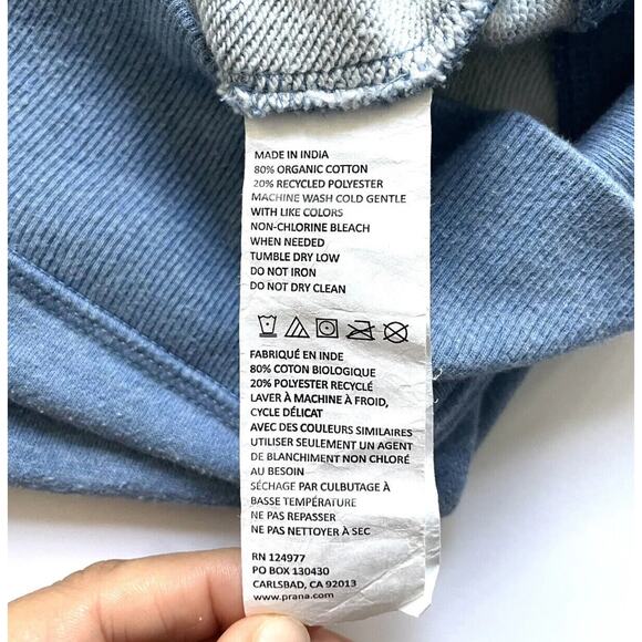 PrAna Men’s Organic Cotton Recycled Poly Blend Sweatshirt Light Blue - Picture 4 of 10